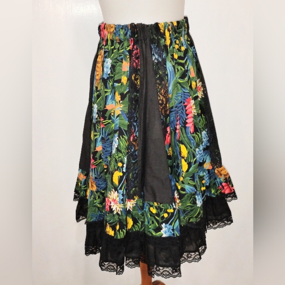 Vintage Black Floral A-Line Skirt with Pink, Yellow & Blue Flowers - Picture 7 of 7